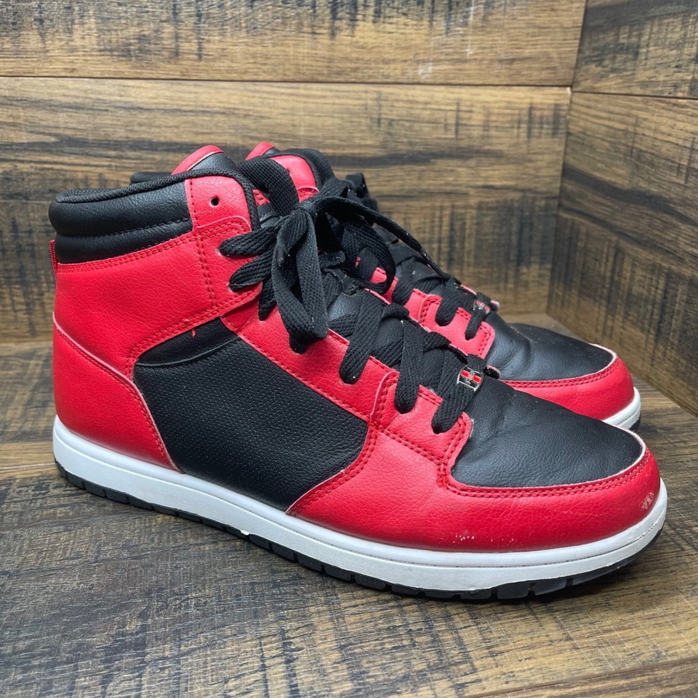 FUBU High Top Sneakers Mens 11 Red Black Lace Up‎ Streetwear Shoes